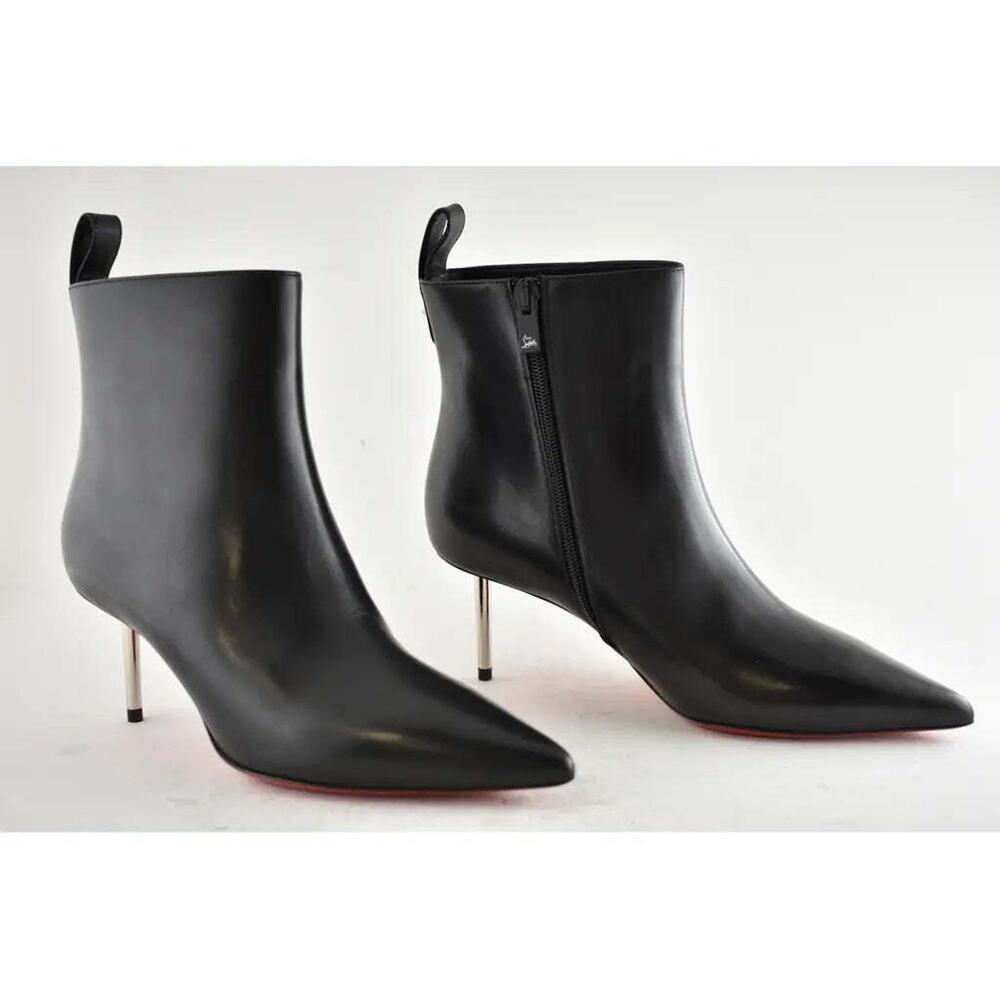 Christian Louboutin Epic Booty 70 Black Calf Leather Zipper Heel Ankle Boot 37.5 - Picture 4 of 12